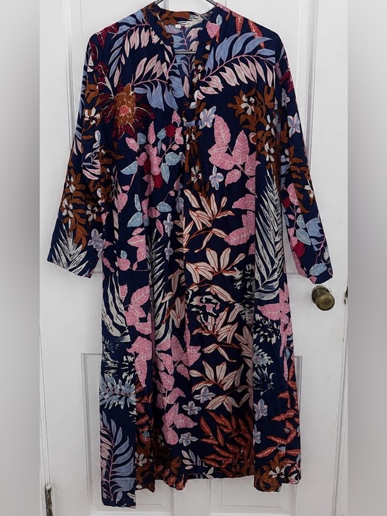 Source Unknown Other - Floral Tropical Tunic Dress Beach Cover Up Navy Pink Long Sleeve Medium